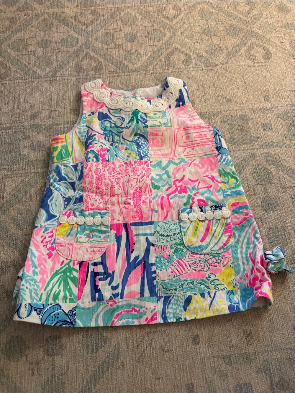 Lilly Pulitzer Girls Pink Blue Green Patchwork Tank Dress